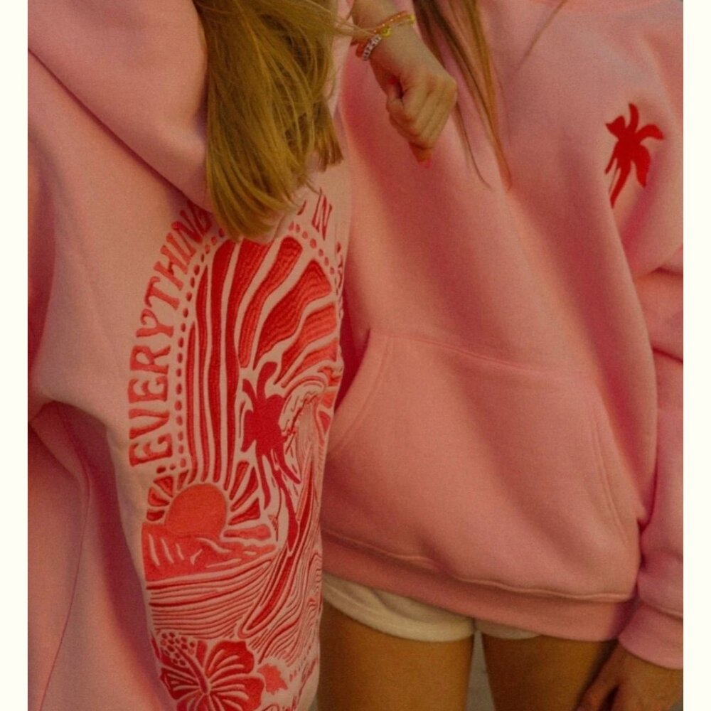 Pink Palm Puff "Everything Comes in Waves" Hoodie